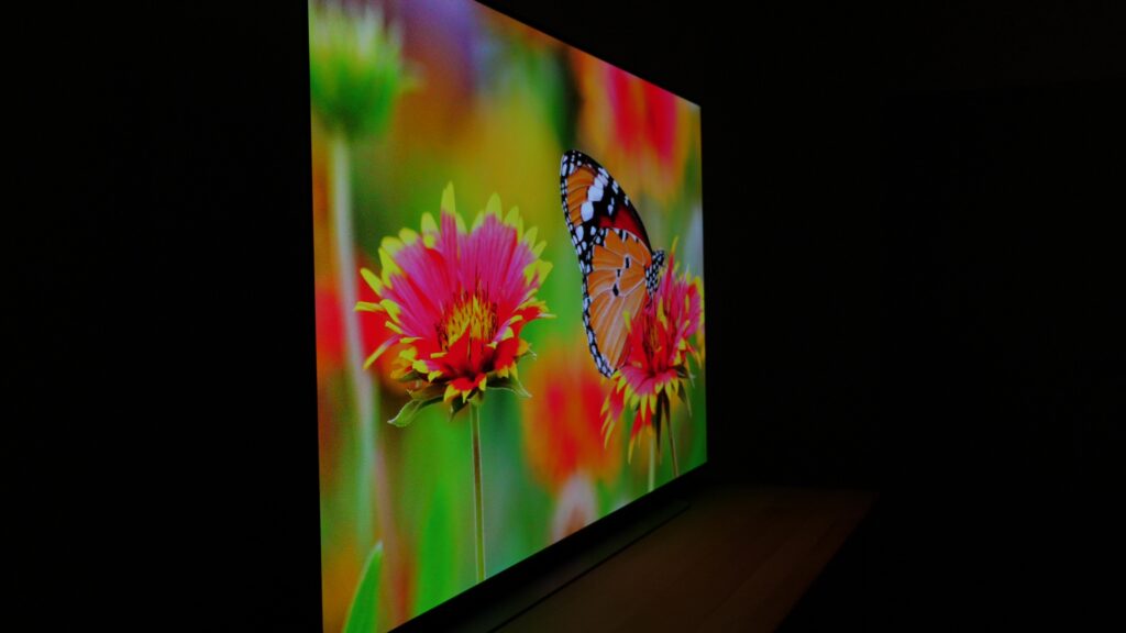 The LG OLED C1 from an oblique angle